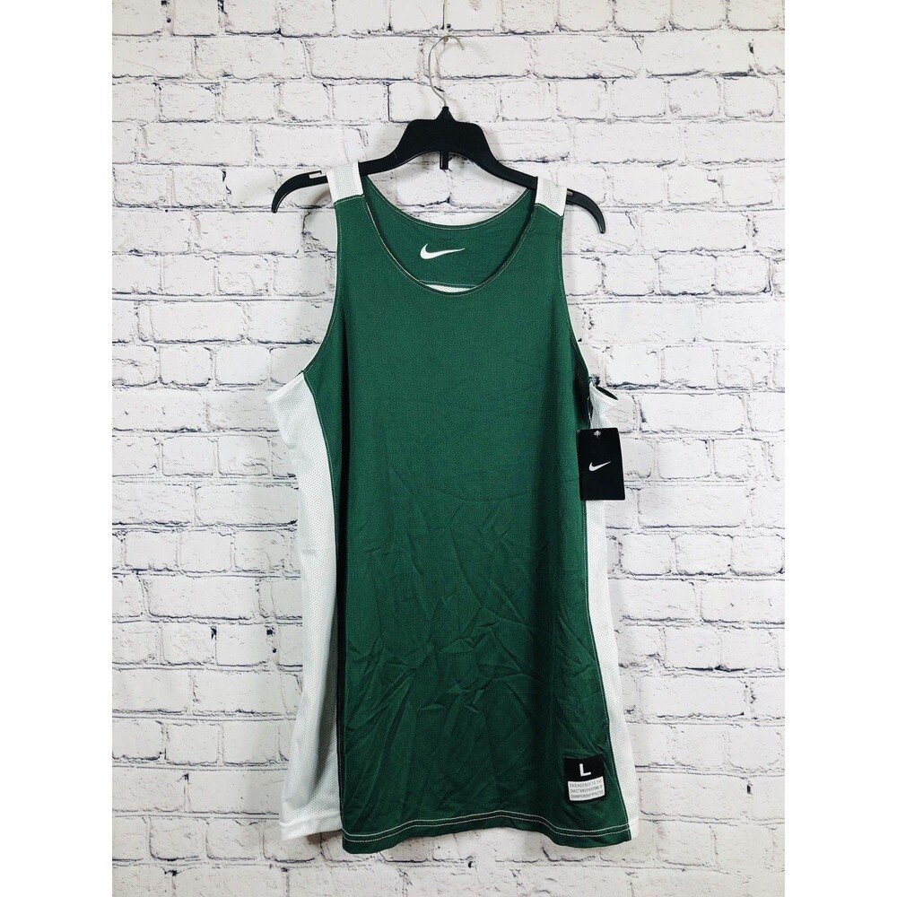 Nike Men‎ Basketball Jersey Tank Top Green White Mesh Sleeveless Size Large